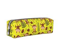 Oudrspo Simpatico astuccio per matite con motivo a scimmia Astuccio per penna rotondo Astuccio per matite portatile Organizer in pelle con astuccio cosmetico con cerniera