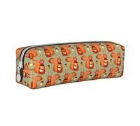 Oudrspo Simpatico astuccio per matite con motivo a scoiattolo e funghi Astuccio per penne rotondo Astuccio per matite portatile Organizer in pelle con cerniera Borsa cosmetica