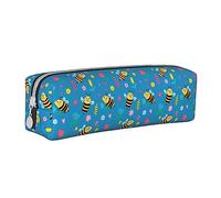 Oudrspo Simpatico astuccio per matite con motivo ape e girasole Astuccio per penna rotondo Astuccio per matite portatile Organizer in pelle con astuccio cosmetico con cerniera