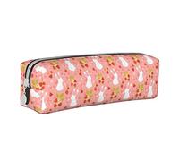 Oudrspo Simpatico astuccio per matite con motivo coniglietto di fragola e coniglio Astuccio per penna rotondo Astuccio per matite portatile Organizer in pelle con astuccio cosmetico con cerniera