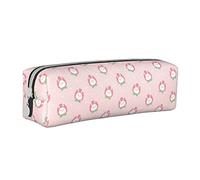 Oudrspo Simpatico astuccio per matite con motivo coniglietto di fragole Astuccio per penne rotondo Astuccio per matite portatile Organizer in pelle con borsa per cosmetici con cerniera
