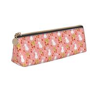 Oudrspo Simpatico astuccio per matite con motivo coniglietto e fragola, trousse per cosmetici, astuccio portapenne in pelle, triangolo, organizer per cancelleria con cerniera, per adulti, ufficio