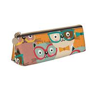 Oudrspo Simpatico astuccio per matite con stampa di gatti animali Astuccio per penne triangolare Astuccio per matite portatile Organizer in pelle con astuccio cosmetico con cerniera