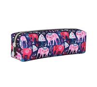 Oudrspo Simpatico astuccio per matite con stampa elefante animale Astuccio per penna rotondo Astuccio per matite portatile Organizer in pelle con borsa per cosmetici con cerniera