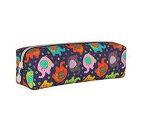 Oudrspo Simpatico astuccio per matite con stampa elefante animale Astuccio per penna rotondo Astuccio per matite portatile Organizer in pelle con borsa per cosmetici con cerniera