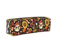 Oudrspo Simpatico astuccio per matite girasole a forma di fungo Astuccio per penna rotondo Astuccio per matite portatile Organizer in pelle con astuccio cosmetico con cerniera