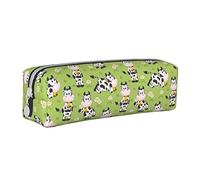 Oudrspo Simpatico astuccio per matite verde mucca animale Astuccio per penna rotondo Astuccio per matite portatile Organizer in pelle con astuccio cosmetico con cerniera