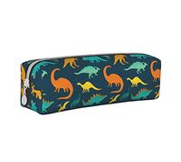 Oudrspo Simpatico astuccio portamatite con stampa dinosauro animale Astuccio portapenne rotondo Astuccio portamatite portatile Organizer in pelle con astuccio cosmetico con cerniera
