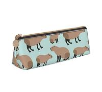 Oudrspo Simpatico capibara con motivo animale, astuccio per matite triangolare, astuccio per matite portatile, organizer in pelle con borsa per cosmetici con cerniera
