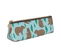 Oudrspo Simpatico capibara con motivo animale, astuccio per matite triangolare, astuccio per matite portatile, organizer in pelle con borsa per cosmetici con cerniera
