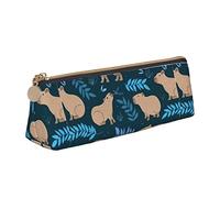 Oudrspo Simpatico capibara con motivo animale, astuccio per matite triangolare, astuccio per matite portatile, organizer in pelle con borsa per cosmetici con cerniera
