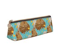 Oudrspo Simpatico capibara con motivo animale, astuccio per matite triangolare, astuccio per matite portatile, organizer in pelle con borsa per cosmetici con cerniera
