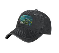 Oudrspo Simpatico Cappellino da Baseball Blu con pesciolino Lavato, Stile retrò Regolabile, Ideale Come Regalo per Uomo e Donna, Unisex, in Cotone.