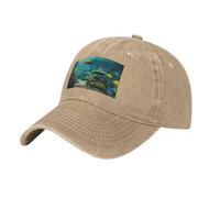Oudrspo Simpatico Cappellino da Baseball Blu con pesciolino Lavato, Stile retrò Regolabile, Ideale Come Regalo per Uomo e Donna, Unisex, in Cotone.