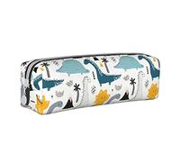 Oudrspo Simpatico cartone animato dinosauro astuccio portapenne rotondo astuccio portatile in pelle con astuccio cosmetico con cerniera
