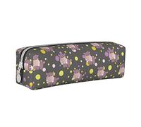 Oudrspo Simpatico cartone animato ippopotamo modello astuccio portapenne rotondo astuccio portamatite portatile organizer in pelle con cerniera borsa cosmetica