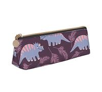 Oudrspo Simpatico dinosauro e foglie modello astuccio per matite triangolare astuccio portatile per matite organizer in pelle con cerniera borsa cosmetica