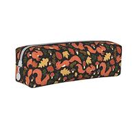 Oudrspo Simpatico scoiattolo autunno fungo astuccio portapenne rotondo astuccio portamatite portatile organizer in pelle con cerniera borsa cosmetica