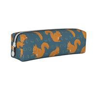 Oudrspo Simpatico scoiattolo modello animale astuccio portapenne rotondo astuccio portamatite portatile organizer in pelle con cerniera borsa cosmetica