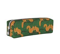 Oudrspo Simpatico scoiattolo modello animale astuccio portapenne rotondo astuccio portamatite portatile organizer in pelle con cerniera borsa cosmetica