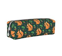 Oudrspo Simpatico scoiattolo modello animale astuccio portapenne rotondo astuccio portamatite portatile organizer in pelle con cerniera borsa cosmetica