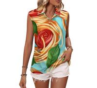 Oudrspo Spaghetti al Pomodoro, Pasta Italiana, Polo da Golf da Donna Senza Maniche, Canotte con Scollo a V e Colletto.