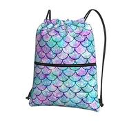Oudrspo Squame di sirena Coulisse con cerniera Sackpack Palestra Sport, Zaino impermeabile String Bag Cinch