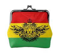 Oudrspo Stile (252) Portafoglio da donna, portamonete in pelle con fibbia, portamonete Kiss-Lock, portamonete da viaggio, portatrucchi, funzionale e alla moda (Reggae Rasta Flag Lion1)