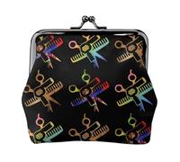 Oudrspo Stile (355) Portamonete Forbici e pettine Parrucchiere Salone Nero Vintage Pochette Fibbia Borsa a mano Portamonete con chiusura a bacio, Scelta portafoglio chic