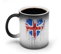 Oudrspo stile Regno Unito Bandiera UK Cuore Divertente Tazza da caffè che cambia colore Tazza calda sensibile al calore con manico Tazze in ceramica 11 Oz
