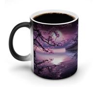 Oudrspo stile Viola Ciliegia Fiore Luna Oceano Divertente Tazza da caffè che cambia colore Tazza calda sensibile al calore con manico Tazze in ceramica 11 Oz