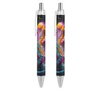 Oudrspo Style-4 - Penna a sfera con inchiostro colorato a forma di medusa, sottile, retrattile, 0,5 mm, per scrivere e firmare a casa, scuola e ufficio, 2 pezzi