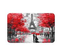 Oudrspo Tappetino da bagno con dipinto ad olio della Torre Eiffel e motivo Amore, assorbente e antiscivolo, 50x80 cm, lavabile, in diatomea, ideale per a, bagno, cucina e ingresso.