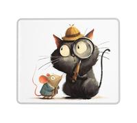 Oudrspo Tappetino per mouse da gioco antiscivolo con stampa di un simpatico gatto e un topolino che sbirciano. Adatto per studio e gioco. Dimensioni: 7 x 8,6 pollici.
