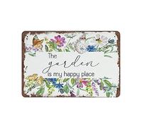 Oudrspo Targa in metallo The Garden Is My Happy Place Vintage Tin Poster Targa in metallo Decorazione da parete Country Kitchen Home Garage Decor 8"x12"