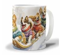 Oudrspo Tazza da caffè bianca e marrone, tazza da tè con cani di Natale che sciano, animali invernali e neve, per donne e uomini, regali per la festa della mamma, regalo di laurea