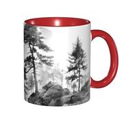 Oudrspo Tazza da caffè in ceramica bicolore con dipinto di paesaggio cinese (325 ml), classica con manico rotondo, adatta al microonde, con finitura liscia e lucida, ideale per ufficio e casa.