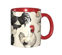 Oudrspo Tazza da caffè in ceramica bicolore con dipinto di pollo e arte animale (325 ml), classica con manico rotondo, adatta al microonde, con finitura liscia e lucida, ideale per ufficio e casa.