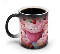 Oudrspo Tazza da caffè in ceramica con ciambelle e cupcake, 11 once, tazza da caffè magica sensibile al calore, tazza da caffè che cambia colore, tazza da tè per donne e uomini