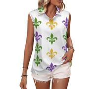 Oudrspo Top da Golf Senza Maniche da Donna con Scollo a V e Colletto, Modello Mardi And Gras Fleurde-Lis