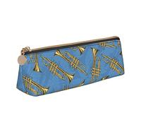 Oudrspo Tromboni dorati di note musicali Modello Astuccio per matite Astuccio per penne a triangolo Astuccio per matite portatile Organizer in pelle con cerniera Borsa per cosmetici