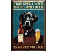 Oudrspo Vintage Black Labrador Tempo trascorso con i cani Birra mai sprecata Poster Metallo Alluminio Targa in latta 12x16 pollici Decorazione da parete