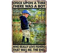 Oudrspo Vintage Boy and Fishing C'era un ragazzo che amava la pesca Poster in stile metallo alluminio latta segno 12x16 pollici decorazione da parete