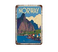 Oudrspo Vintage Cityscape Plaque Norvegia Vintage Targa in metallo Home Office Kitchen Pub Club Cafe Bar Farm Restaurant Collezione Decorazione da parete in metallo