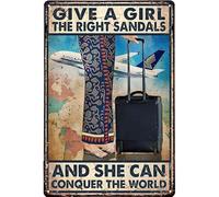 Oudrspo Vintage Dai a una ragazza i sandali giusti e lei può conquistare il mondo Poster in metallo e alluminio Targa in latta 8x6 pollici Decorazione da parete
