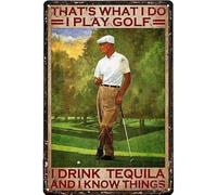 Oudrspo Vintage Gioco a golf, bevo tequila e so cose Vecchio uomo Adesivi per birra Poster Metallo Alluminio Targa in latta 8x6 pollici Decorazione da parete