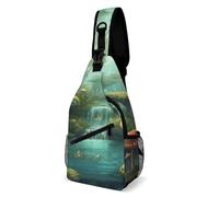 Oudrspo Vista di River Mushroom Penguin Sling Bag Borsa a tracolla con tasche, zaino a tracolla per escursionismo, viaggio
