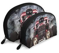 Oudrspo Womens American Hot Rod Roadster withBackground Travel Cosmetic Bags Waterproof 2PC Makeup Clutch Pouch Cosmetici e articoli da toeletta Organizer Bag Portable Travel Beauty Case Girls