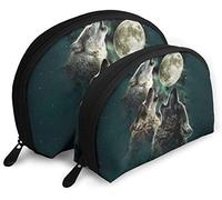 Oudrspo Womens Howling Wolves Under Moon Night Travel Cosmetici Borse Impermeabile 2PC Pochette Trucco Cosmetici e Articoli da Toeletta Organizzatore Borsa Portatile Viaggio Toilette Pochette Ragazze
