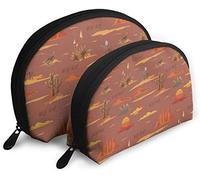 Oudrspo Womens Vintage Desert Landscape Cowboy Travel Cosmetic Bags Waterproof 2PC Makeup Clutch Pouch Cosmetici e articoli da toeletta Organizer Bag Portable Travel Beauty Case Girls